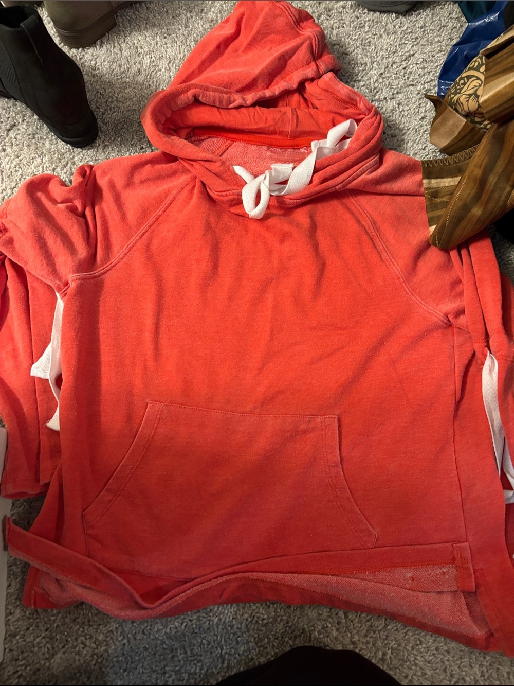 Betsey Johnson Coral-Red Pullover Hoodie with White Drawstring